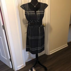 Karin Stevens brand grey/purple plaid dress